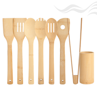 Accessoires de cuisine, outils, ensemble de 8 ustensiles de cuisine écologiques et durables en bambou naturel résistant à la chaleur avec support