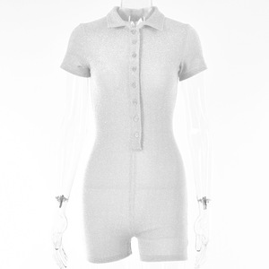 Combinaison d'été sexy verte à manches courtes, boutonnée sur le devant, taille ajustée, avec découpes, pour soirée ou tenue décontractée - Product Image 5