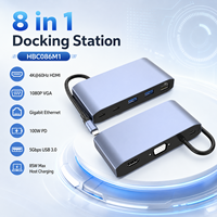 Base de Conexión USB-C 8 en 1 con 4K+60Hz +1080P VGA, Gigabit Ethernet, 100W PD, 4xUSB3.0 5Gbps, Carcasa de Aluminio, en Stock
