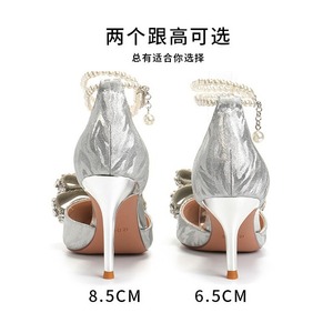Zapatos de Tacón de Aguja con Punta Sólida y Adorno de Lazo de Pedrería, con Correa al Tobillo, para Novia, Cómodos, Calzado de Boda para Mujer, Forro de Satén - Product Image 2
