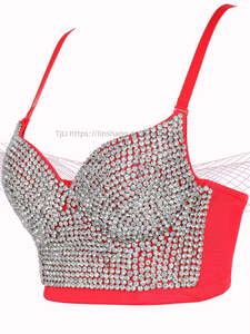 Débardeur Camisole Perlé pour Femme, Vêtement d'extérieur Transparent avec Détails Strass, Haut Corset Dos Nu Tendance - Product Image 5