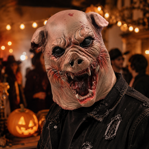 Masque en latex de monstre cochon effrayant, tête entière, <span class=keywords><strong>visage</strong></span> d'animal d'horreur, peau ridée, yeux noirs, crocs, pour Noël, les fêtes, cosplay, costume de fête - Product Image 5