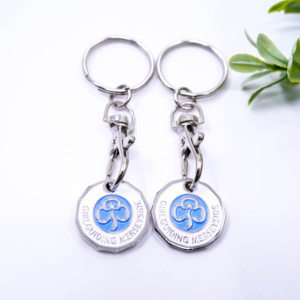 Tùy chỉnh thiết kế riêng của bạn Tên logo kim loại Keyring siêu thị mua sắm giỏ hàng Chip Xe đẩy Token Coin Keychain - Product Image 3