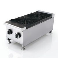 Kompor Gas Stainless Steel GRT-RB2 2 Tungku Komersial untuk Dapur Kantin, Kompor Tugas Berat dengan Kepala Tungku Kuningan
