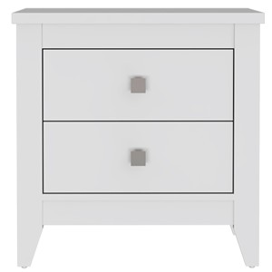 Nightstand Two <b>Drawers</b> White Finish Bedside <b>Storage</b> <b>Drawer</b> Unit - Product Image 2