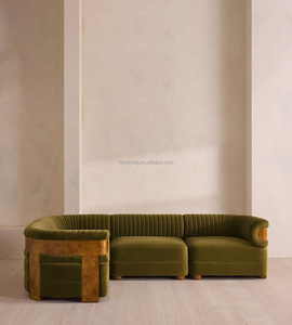 <span class=keywords><strong>Divano</strong></span> Sezionale Modulare di Lusso FERLY in Legno Burl, Design Italiano, Velluto Verde Muschio, <span class=keywords><strong>Divano</strong></span> <span class=keywords><strong>a</strong></span> L con Schienale Scanalato per Villa - Product Image 3