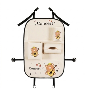 Auto-Rücksitz-Organizer aus Leder mit Cartoon-Bären- und Gitarrenmotiv, multifunktionale Hängetasche, Anti-Kick-Abfalleimer fürs Auto - Product Image 3