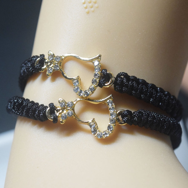 Black Cord String Rope Knot Glitter Heart butterfly Charm Good Luckfriendship Bracelets Adjustable Bracelet Handmade