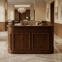 Comptoir de réception classique en bois massif avec façade en placage de bois et rebord d'intimité, largeur personnalisable pour hall d'hôtel, bureau, clinique