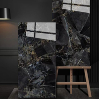 Carrelage mural en céramique aspect marbre noir texturé pierre, finition brillante, pour salle de bain de luxe, décoration intérieure moderne, vente en gros