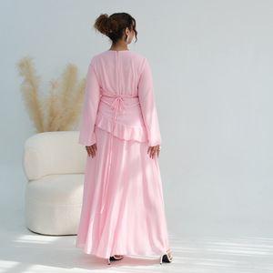 Abito Lungo Elegante da Donna con Maniche a Campana e Volant, in Chiffon Traspirante a Doppio Strato con Perle e Fodera, Ideale per Autunno e Primavera - Product Image 4