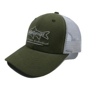 ODM Premium personnalisé <span class=keywords><strong>poisson</strong></span> brodé logo Design 6 panneaux structuré vert foncé pour adultes vêtements d'été coton maille casquette de camionneur - Product Image 1