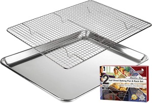 Set di Griglie Rettangolari in Acciaio Inox per Barbecue, Teglia da Forno con Griglia di Raffreddamento e Drenaggio Olio - Product Image 2