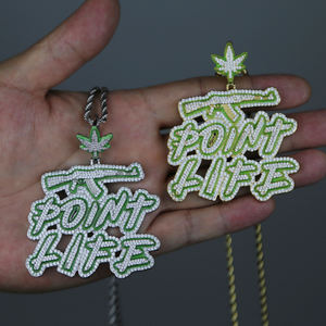 Perhiasan pria Hip Hop Baru desain titik tembak huruf tulisan keren CZ fluoresensi Enamel kalung liontin menyala dalam gelap - Product Image 4