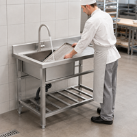 Évier en acier inoxydable argenté moderne, sur mesure, à cuve unique, robuste et à haute capacité de charge, pour cuisine de restaurant (modèle 201)