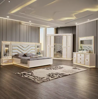 Ensemble de meubles de chambre à coucher de luxe de style turc avec éclairage LED, 8 pièces, taille King, lit moderne avec miroir pour la maison, salon