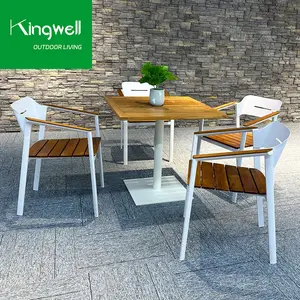Mobili moderni in alluminio teakwood tavolo da esterno set da giardino all'aperto set da pranzo 4 persone per ristoranti