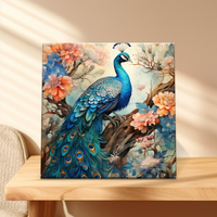 Haute Qualité Vente Chaude Belle Culture Classique Ornement Paon Variété Impression Toile Carré Sans Cadre Résine Art Peinture