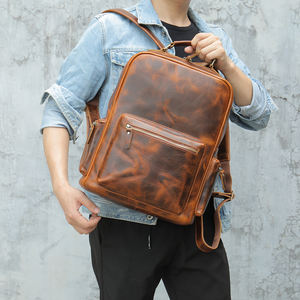 Sac à dos multifonction personnalisé pour homme en cuir véritable Crazy Horse Sac à dos de voyage pour ordinateur portable Sac à dos en cuir - Product Image 2