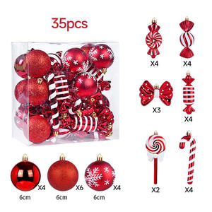 Adornos para árboles de Navidad de 35 piezas, adornos de bolas de oro verde rojo galvanizado, bastón de caramelo brillante, juego en caja de 30cm para uso doméstico - Product Image 4
