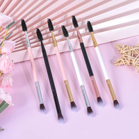 Pinceau de maquillage pour sourcils double face à poils synthétiques et manche en bois, idéal pour la vente en gros