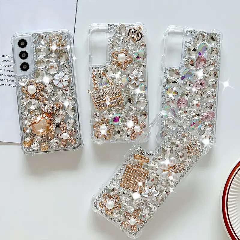 Benutzer definierte Strass Diamant Handy hülle für Samsung Galaxy S23 Ultra S22 S21 Plus 3D Luxus Glitter Crystal Bling Bling Hülle
