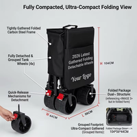 Chariot de camping pliable facile à ranger, chariot de plage compact et pliable, capacité de 260 L, robuste pour les courses en plein air