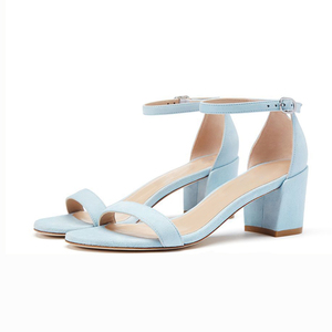 China Factory Direct Sell New Trend Blue Suede Upper Round Toe <b>Shape</b> <b>Block</b> Heel Ankle Strap Summer Cushioning Woman Sandals - Product Image 1