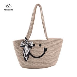Sac fourre-tout pour femme avec broderie <span class=keywords><strong>Smiley</strong></span>, sac à main de plage, sacs à main tendance pour femme - Product Image 2