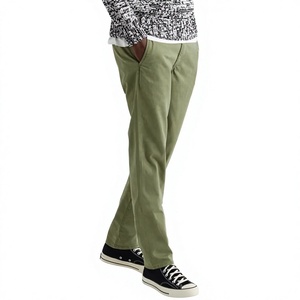 Pantalones Chinos de Sarga de Algodón Elástico Ajustados Color Caqui Personalizados al por Mayor para Hombre - Product Image 4