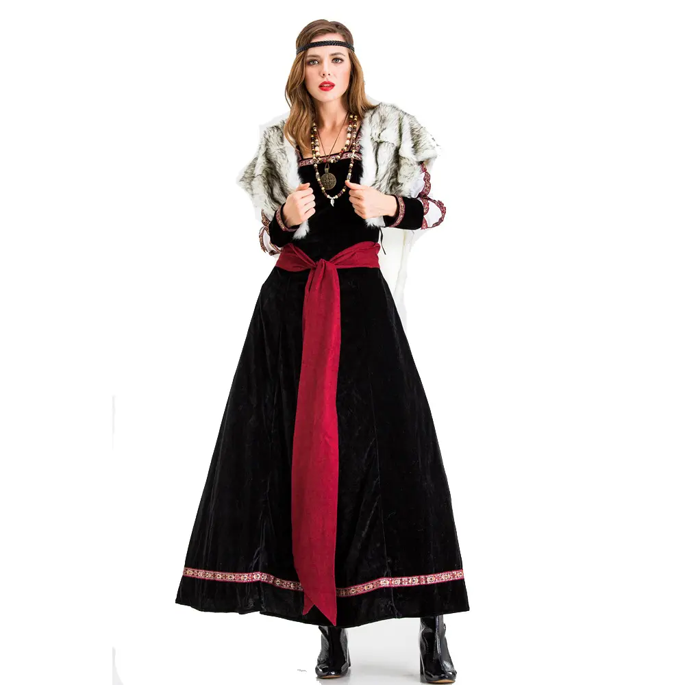 Adult Dark Viking Dress Costume Women's Plus Size Medieval Viking Raider Costume
