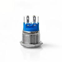 Interrupteur à bouton-poussoir plat en laiton nickelé de 22 mm, étanche IP67, symbole d'alimentation 3V/24V DC, LED éclairée, 2NO2NC DPDT