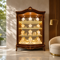 Vitrine de présentation de bijoux de style européen classique, armoire haute sculptée avec éclairage LED pour bijouterie