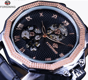 Forsining-reloj automático con número <span class=keywords><strong>romano</strong></span> para hombre, pulsera mecánica personalizada retro hueca - Product Image 6