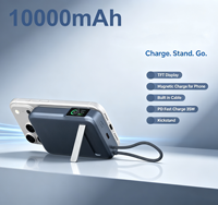 Batterie externe magnétique sans fil 10000mAh, charge rapide PD22.5W, câble Type-C intégré, écran TFT, support de téléphone, batterie externe portable