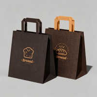 Sacs en papier kraft personnalisés avec logo OEM, poignées plates en corde, pour emballage alimentaire à emporter, sacs de vente au détail et de shopping