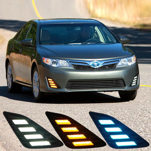 Toyota Camry 2012-2014 <b>LED</b> Daytime Running <b>Light</b> Bezels Front Fog <b>Light</b> <b>Covers</b> No Drill Installation Waterproof ABS PC Material - Product Image 1