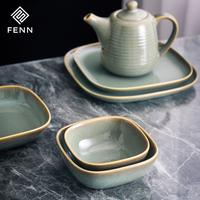 FENN Usine directe Luxe Forme carrée Réaction émaillée Europe Bol en porcelaine Restaurant Bol en céramique pour la maison et la cuisine