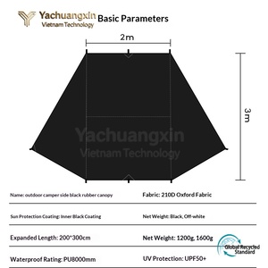 Outdoor Camper Side Black Rubber <b>Canopy</b> 2m x 3m 210D Oxford Fabric UV50+ Waterproof PU8000mm Sun Protection - Product Image 2