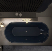 Baignoire encastrée noire moderne avec bec de débordement élégant, design profond pour une immersion relaxante, dossier ergonomique confortable