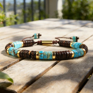 Natural Blue Geometric Beaded <b>Bracelet</b> Healing Calm Energy Dainty Gemstone Adjustable Trendy Unisex Valentine's Day Gift - Product Image 2