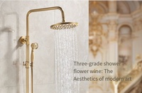 Ensemble de robinetterie de douche à effet pluie mural en laiton cuivré antique, design européen moderne, double levier, finition brossée, avec glissière
