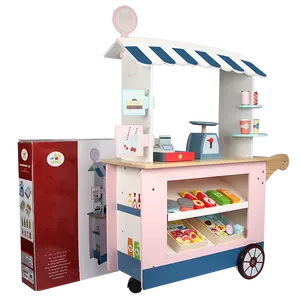 Wooden Supermarket Cart Set Kids Pretend Cash Register Toys
