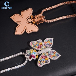 Pendentif Papillon Vintage CHOYUE en Moissanite Colorée, Argent 925 Plaqué Or Rose, 63x51mm, Certifié GRA, Luxe pour Femme, Idéal Soirée - Product Image 2