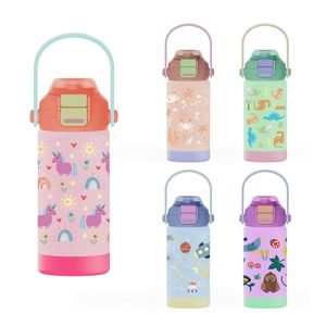 Bouteille d'eau isotherme en acier inoxydable de 18 oz pour enfants avec poignée, couvercle et paille – Isolation thermique 12-24 heures, design sportif portable, idéale pour les aliments - Product Image 2