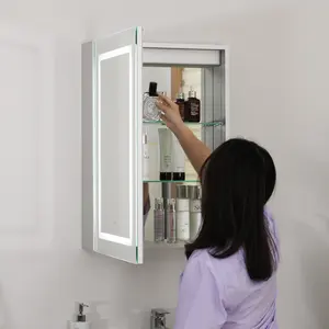 Stainless Steel pintu mandi tunggal cermin pasang Dinding kabinet obat Led untuk kamar mandi