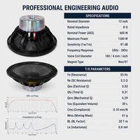 Haut-parleur professionnel de médiums et de basses au néodyme de 12 pouces, 600W AES, haute sensibilité, woofer passif 8 ohms pour système Line Array et de monitoring