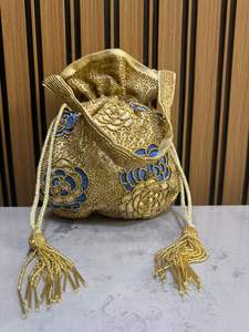 Por encargo exquisito hecho a mano pesado diseñador Potli lujoso terciopelo crudo seda brocado Bases perla detalles boda noche - Product Image 2