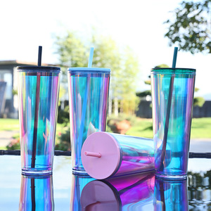 Gobelet en plastique réutilisable à double paroi, holographique, effet arc-en-ciel, irisé, de luxe, 2026, vente en gros, logo personnalisé - Product Image 4