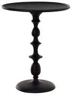 Table d'appoint ronde de luxe noire avec cadre en bois de frêne laqué, colonne perlée et base ronde – Mobilier de salon pour villa